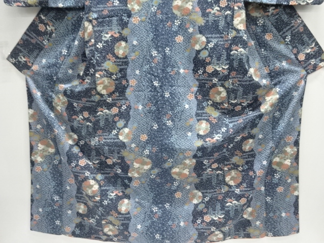  雪輪に草花模様小紋着物